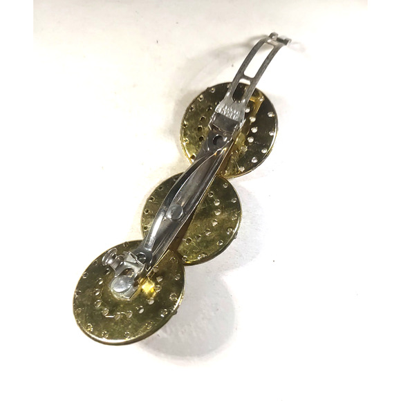 Hair Barrette Tension Clip Gold Tone Circles Cream Color Bead Roman Solider - Picture 6 of 6